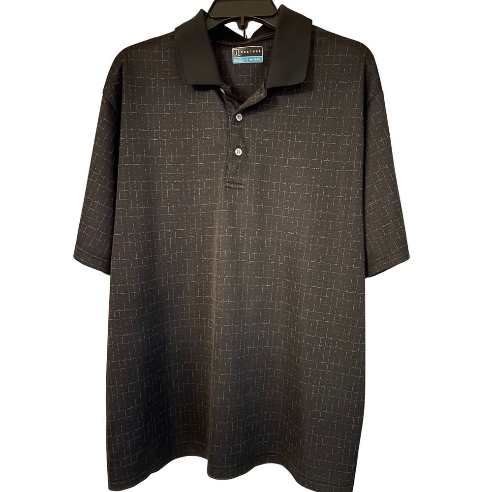 PGA TOUR Mens Black Plaid Golf Polo Shirt XL Tall Big Mens Short Sleeve Note:GUC